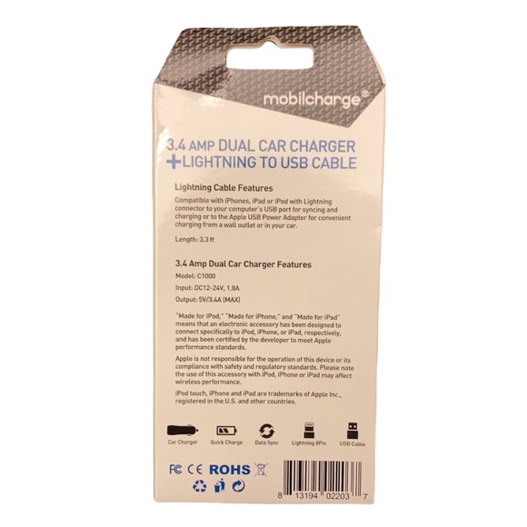 ⚜️3.4 Amp Dual Car Charger & Lightning to USB Charging Cable! NWT! - Picture 4 of 4